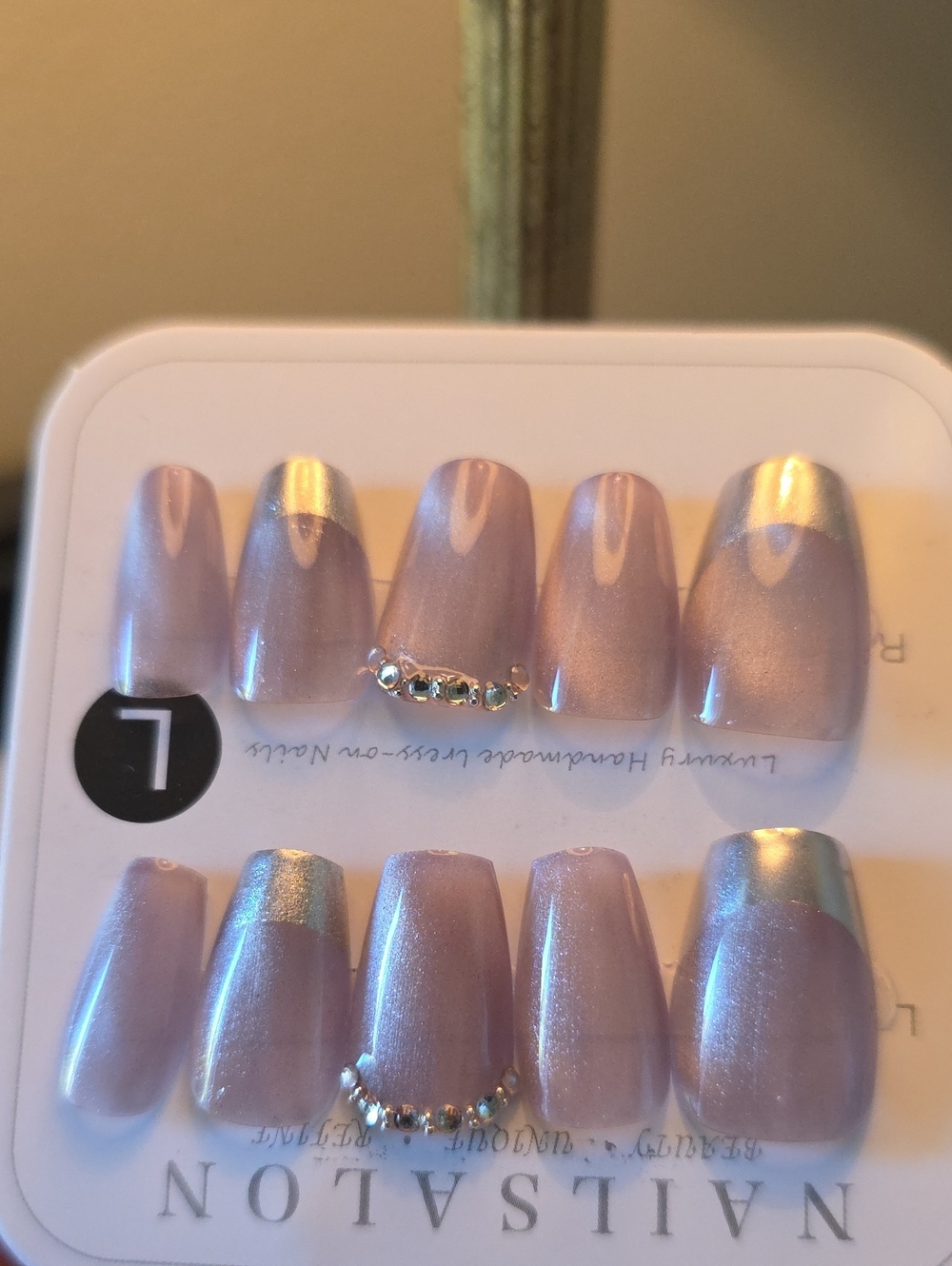 Lavender Pearl Press-On Nail Set with Silver Accents Size Large